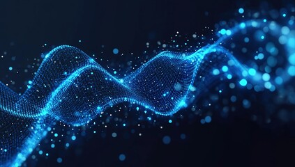Poster - Abstract Blue Particle Wave: Digital Flow, Glowing Network, Futuristic Design, Dynamic Motion, Seamless Loop,  Tech Background