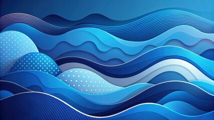 Wall Mural - Abstract Blue Wave Pattern Design with Layered Paper Effect and Dotted Textures