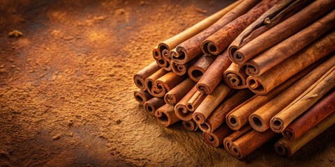 Poster - Aromatic Cinnamon Sticks Resting on a Bed of Ground Cinnamon Powder