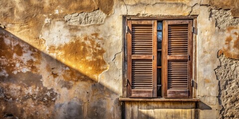 Aufkleber - Sunlit weathered window shutters on a distressed wall