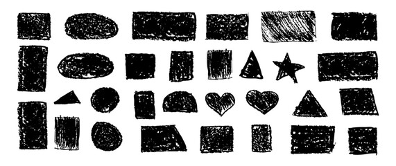 Wall Mural - set of abstract geometric basic shapes drawn with pastel black color or charcoal. hand drawn paint q