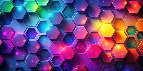 Leinwandbilder - Vibrant Hexagonal Pattern A Colorful Abstract Design Featuring Luminous Geometric Shapes and Glowing Effects