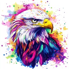 Wall Mural - Colorful majestic eagle portrait with bright paint splashes on background, for print or art