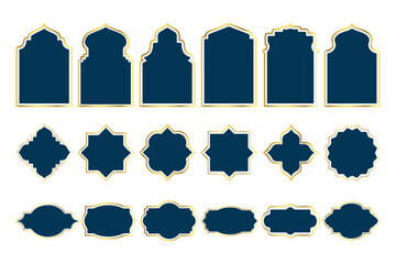 Wall Mural - set of shape in dark blue with gold borders. elegant arabic, moroccan and persian ornamental element