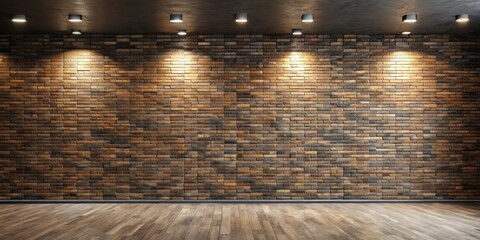 Poster - Illuminated Brick Wall and Hardwood Floor Interior Design