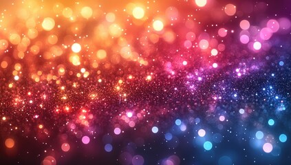 Poster - Abstract background with vibrant colorful bokeh lights, showcasing a blend of orange, pink, red, and blue hues. The lights create a festive and celebratory atmosphere