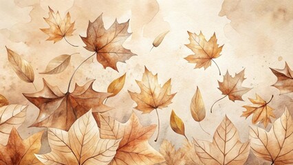 Aufkleber - Autumnal Leaves Watercolor Design  A Whimsical Fall Scene with Delicate Brown and Beige Foliage on a Textured Background