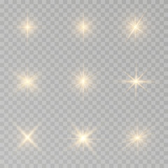 Wall Mural - golden star-sun light with glowing rays and radiant flashes. a high-quality vector illustration feat