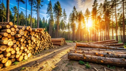 Poster - Golden Hour Lumber Harvest in a Pine Forest