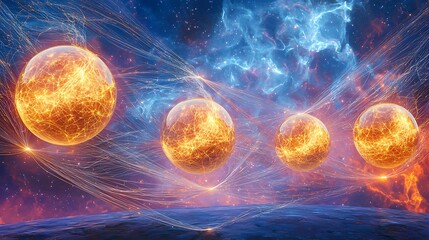 Wall Mural - A painting of four orange planets in space
