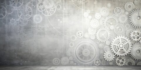 Poster - Abstract industrial background featuring a wall adorned with intricately designed cogwheels and gears, evoking a sense of complex machinery and precision engineering.
