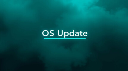 Poster - software update notification displayed on a dark teal background