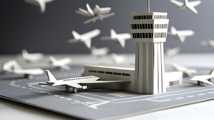 paper airport with a handcrafted runway, control tower, and miniature paper planes 