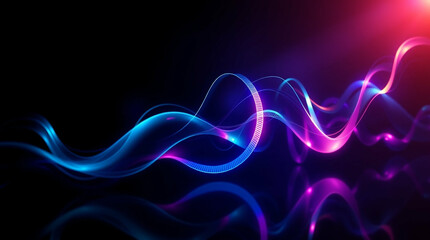 Poster - Vibrant digital waves flowing with a futuristic glow against a dark backdrop