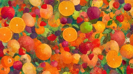 Wall Mural - Colorful Fruit Abundance, Summer Harvest, Tabletop Still Life, Food Background