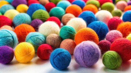 Poster - A vibrant collection of colorful yarn balls, meticulously crafted, showcasing a spectrum of hues and textures.