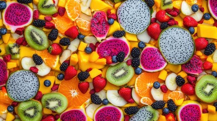 Wall Mural - Colorful sliced fruits background; healthy food