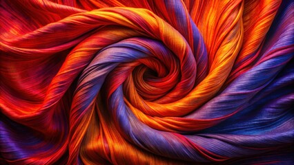 Poster - Abstract Swirling Silk Textile in Vibrant Hues of Red, Orange, and Purple, Showing Rich Texture and Depth of Color