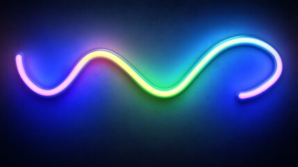 Poster - Colorful neon light wave on dark wall, glowing, abstract background
