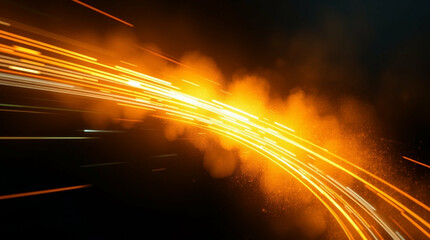 Poster - Streaks of fiery light, Abstract trails of glowing energy on dark background