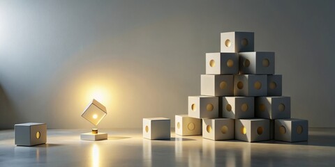 Leinwandbilder - Illuminated Cubes Forming a Pyramid and a Single Illuminated Cube