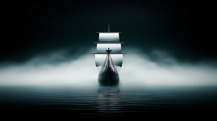 Poster - A ghostly ship sailing through a sky full of stars, its sails made of shimmering auroras, an ethereal and mysterious journey, dreamlike maritime fantasy, ultra-detailed