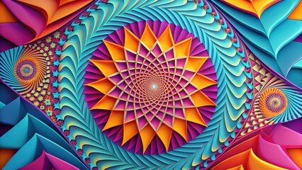Poster - Vibrant Abstract Swirls and Geometric Floral Patterns in a Kaleidoscopic Design Featuring Vivid Hues and Intricate Details