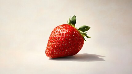 Wall Mural - Ripe strawberry on off-white background, food photography, healthy eating