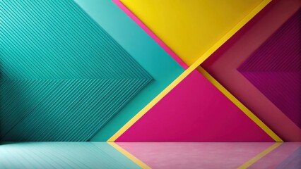Aufkleber - Abstract Colorful Geometric Room Interior Design with Bright Hues and Reflective Floor