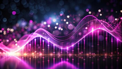 Poster - Abstract Futuristic Data Visualization Glowing Pink Waves and Dynamic Grid Reflecting on a Dark Surface