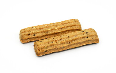 Wall Mural - Integral bread sticks with flax seeds and sesame isolated on white background