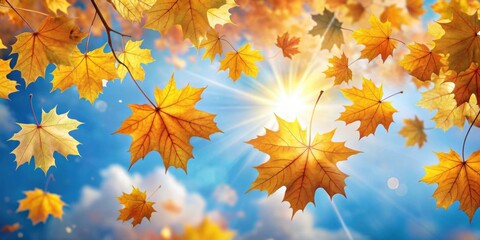 Aufkleber - Golden Autumn Leaves Dance in a Bright Sunny Sky, Creating a Serene and Vibrant Fall Scene