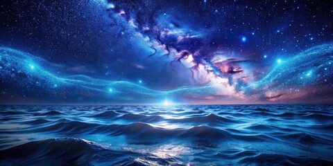 Poster - Celestial Ocean A Serene Night Sky Above Gently Rolling Waves Under a Galaxy of Sparkling Stars
