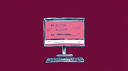 Fototapete - Stylized computer display with data lists illustration on vibrant backdrop