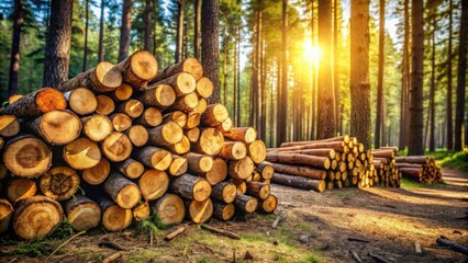 Aufkleber - Golden Hour Lumber Stack in a Sun-Dappled Forest