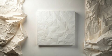 Aufkleber - A textured composition featuring a central, crumpled sheet of white paper flanked by softly rumpled off-white paper drapes, creating a visually appealing abstract background for design projects.