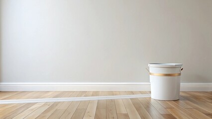 Aufkleber - Empty paint bucket in a room with light wood floors and baseboards