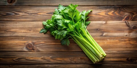 Poster - Fresh Celery Stalks on Rustic Wooden Surface A Vibrant and Healthy Culinary Ingredient