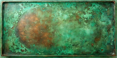 Aufkleber - Rustic Green and Brown Patina Metal Surface Texture with Aged Rectangular Frame Background