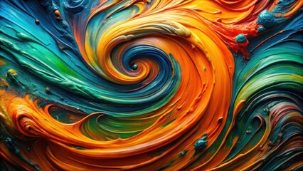 Leinwandbilder - Abstract Swirling Vibrant Hues of Orange, Teal, and Blue Oil Paint Texture Creating a Dynamic, Whirlwind Composition