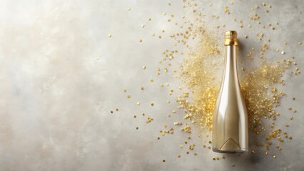 Poster - A Festive Sparkling Beverage Bottle Adorned with Golden Star Confetti on a Textured Surface