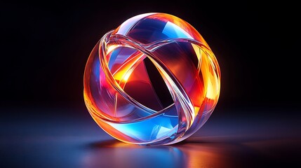 Poster - Illuminated glass orb, abstract design, dark background, 3D render, website banner