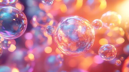 Aufkleber - Sparkling bubbles float in vibrant, bokeh background; abstract design