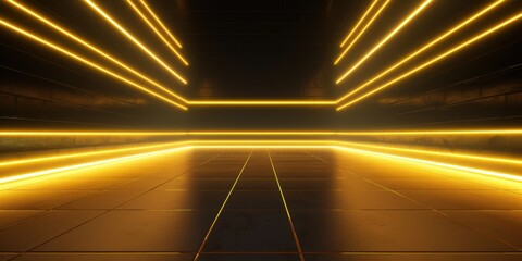 Wall Mural - Neon light hallway in geometric design for futuristic or technology uses