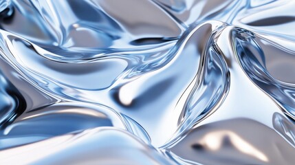 Fototapete - A metallic - textured fluid surface with smooth, reflective waves in blue - silver hues, suitable for design projects related to technology, fluid dynamics, or modern art themes.