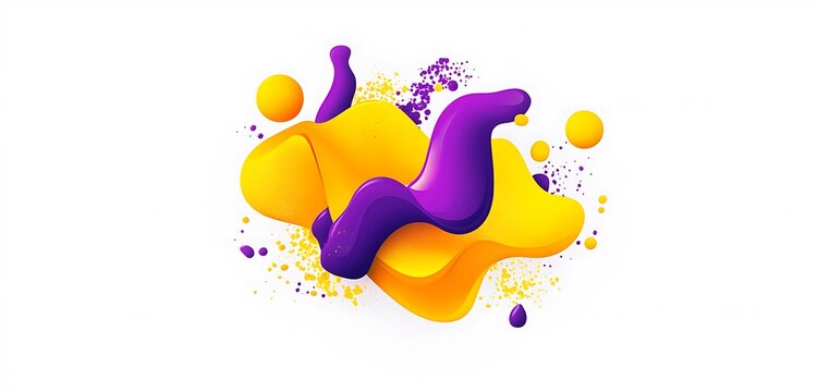 Abstract playful logo with bright yellow and purple elements in an artistic layout on white