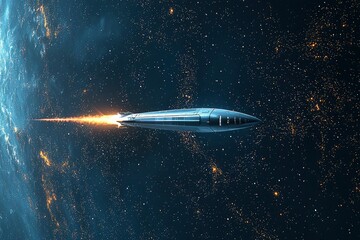 Wall Mural - futuristic spaceship launching from earth into the cosmos