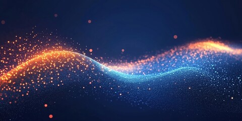 Poster - colorful abstract wave of glowing particles in blue and orange tones