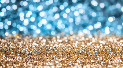 Wall Mural - Sparkling glitter in gold and blue creates vibrant, festive atmosphere