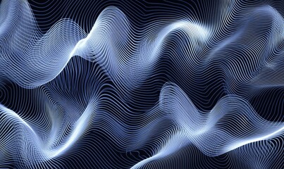Poster - Abstract wave patterns in blue and white lines on dark background